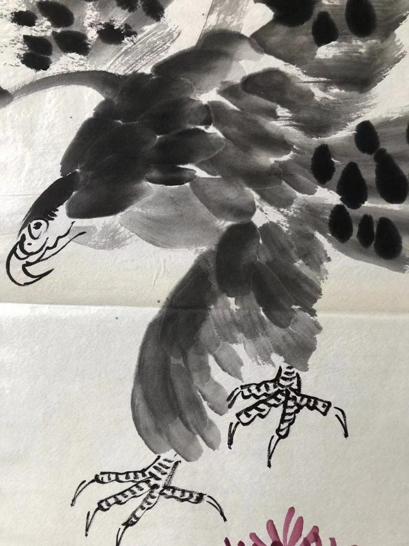 中国古美術・純手描き・四条屏・鹰画芯・国画・李苦禅印款・肉筆・宣紙・文房置物