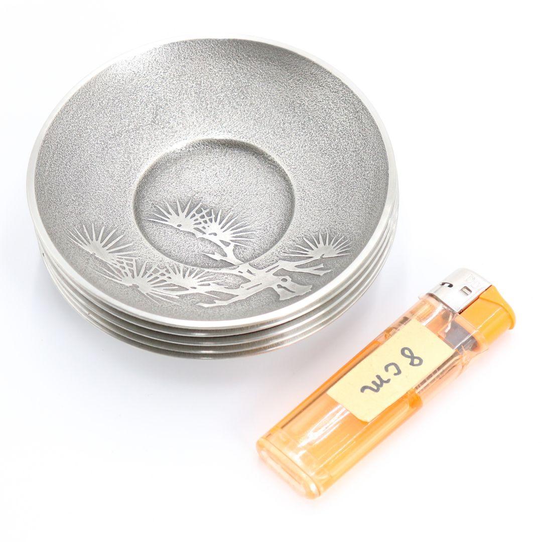 鍛栄造 純錫五君子文茶托 錫製 最上 工房 煎茶道具 共箱　C69