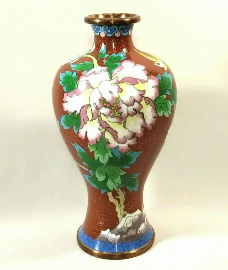 【未使用・美品】景泰藍 七宝焼 花瓶 壺 牡丹模様 20cm