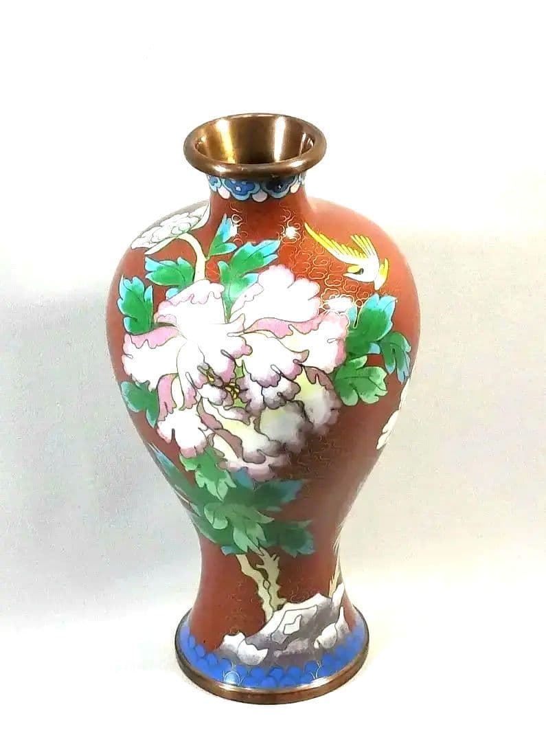 【未使用・美品】景泰藍 七宝焼 花瓶 壺 牡丹模様 20cm