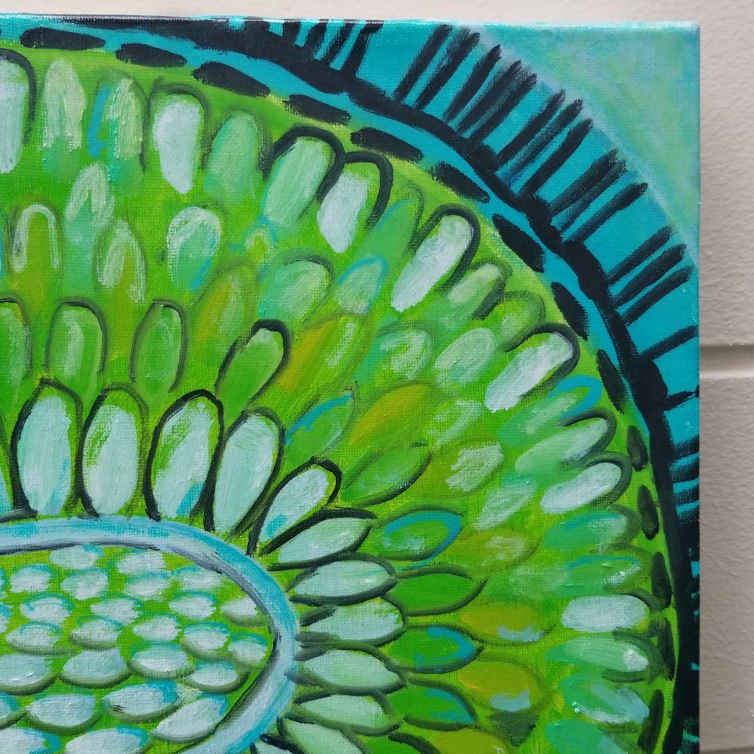 油絵　あらんぼん　小さな植物の中心部の世界　ボタニカルアート　ポップアート