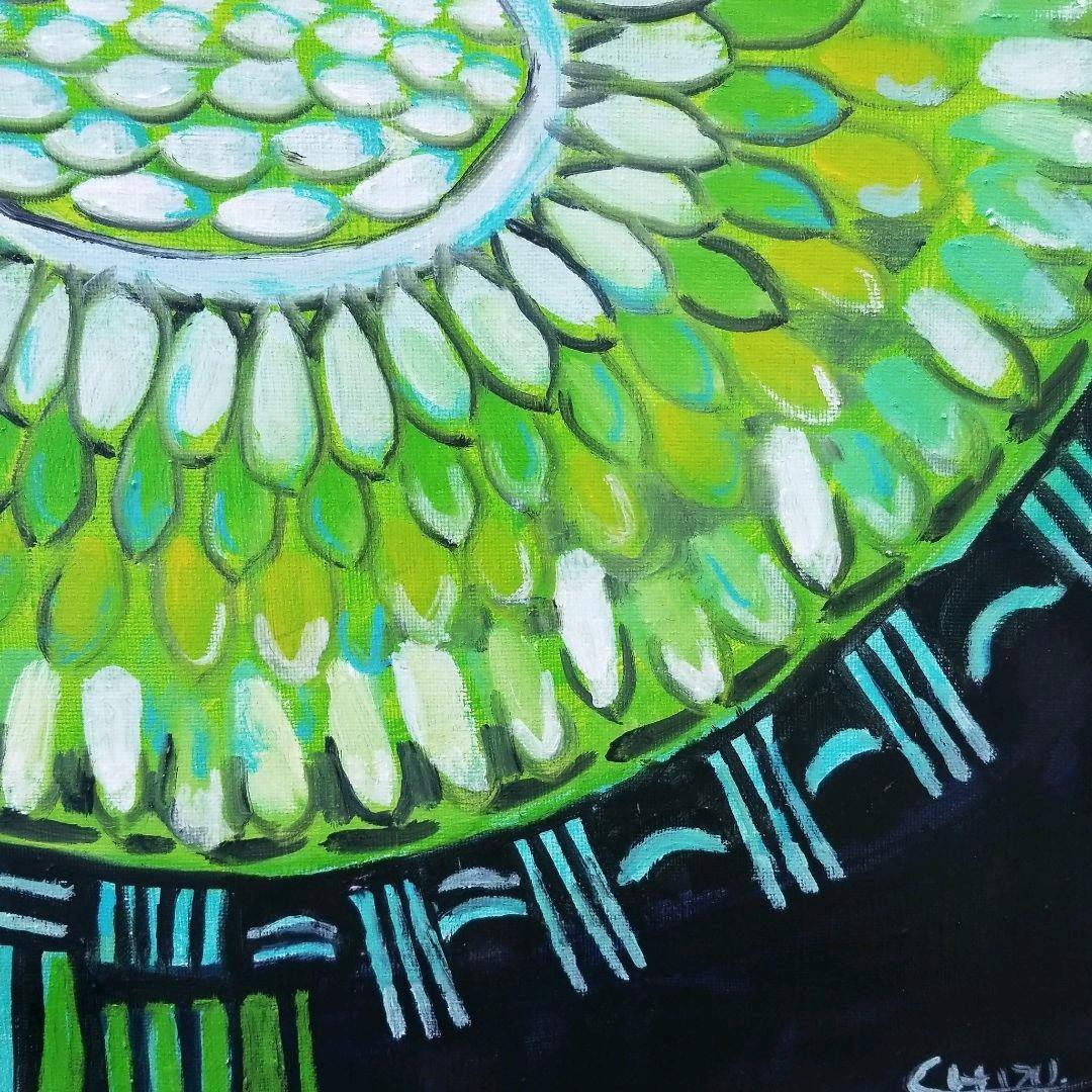 油絵　あらんぼん　小さな植物の中心部の世界　ボタニカルアート　ポップアート