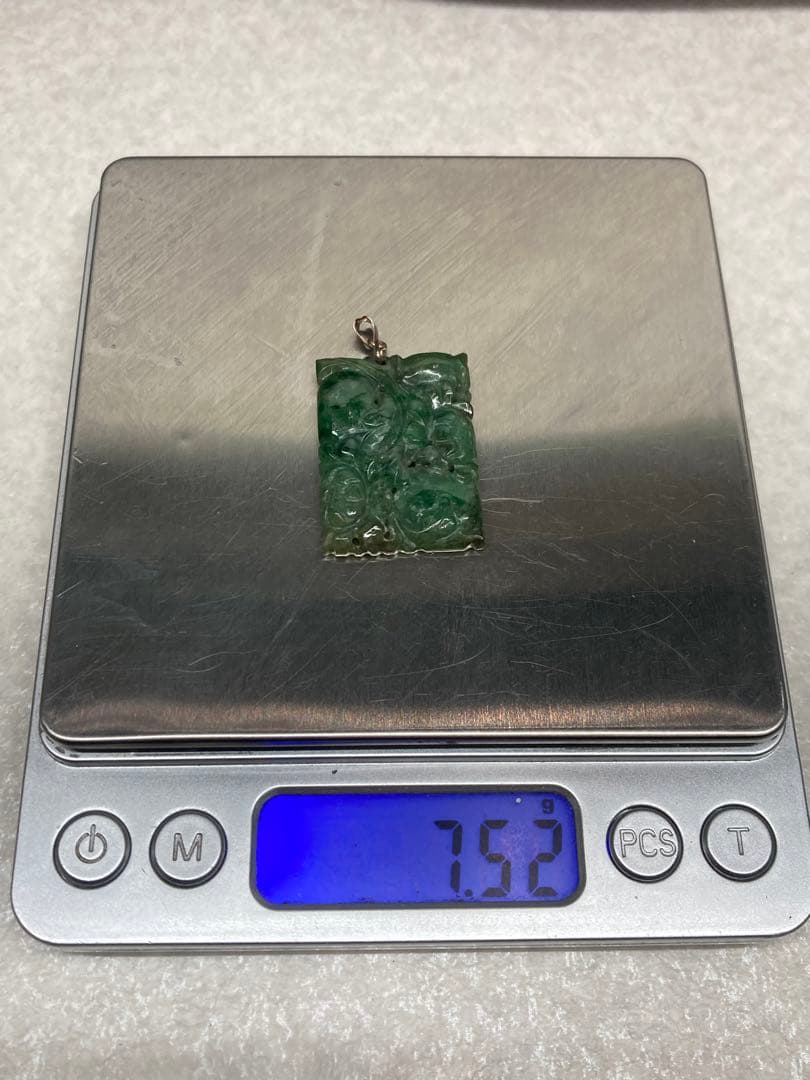 天然 古翡翠 清代 糸引透彫 K10 ペンダント 玉佩 根付