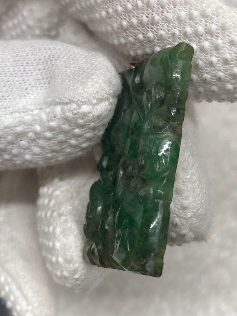 天然 古翡翠 清代 糸引透彫 K10 ペンダント 玉佩 根付