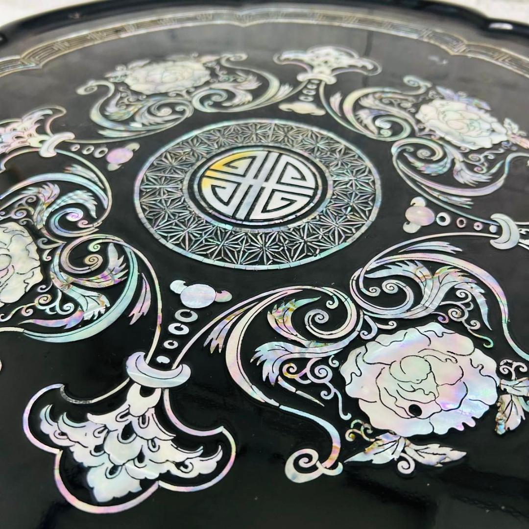 螺鈿細工 アンティーク テーブル 木製 黒塗り 収納 家具 インテリア