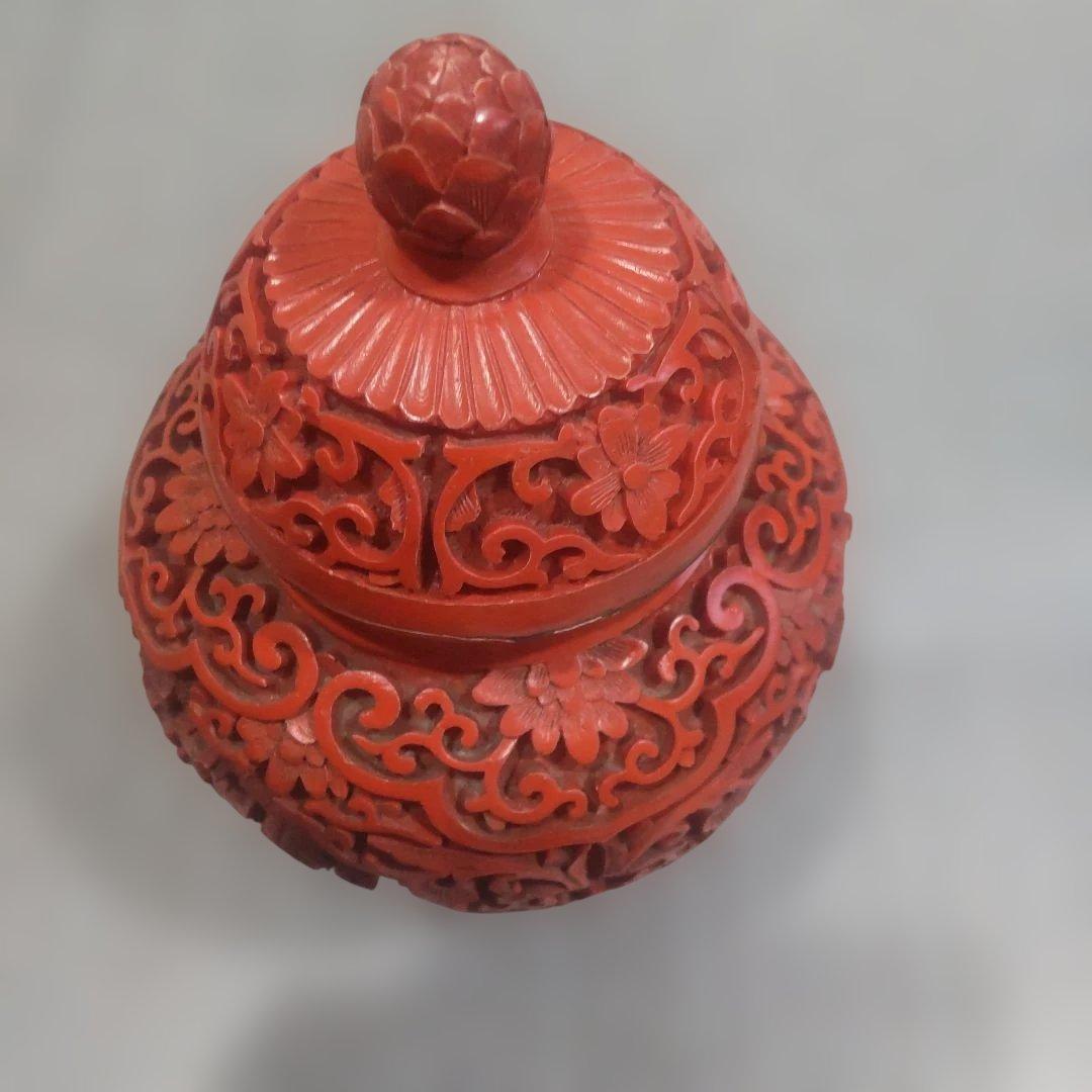 堆朱 中国美術工芸品 伝統美術 茶壺 蓋物