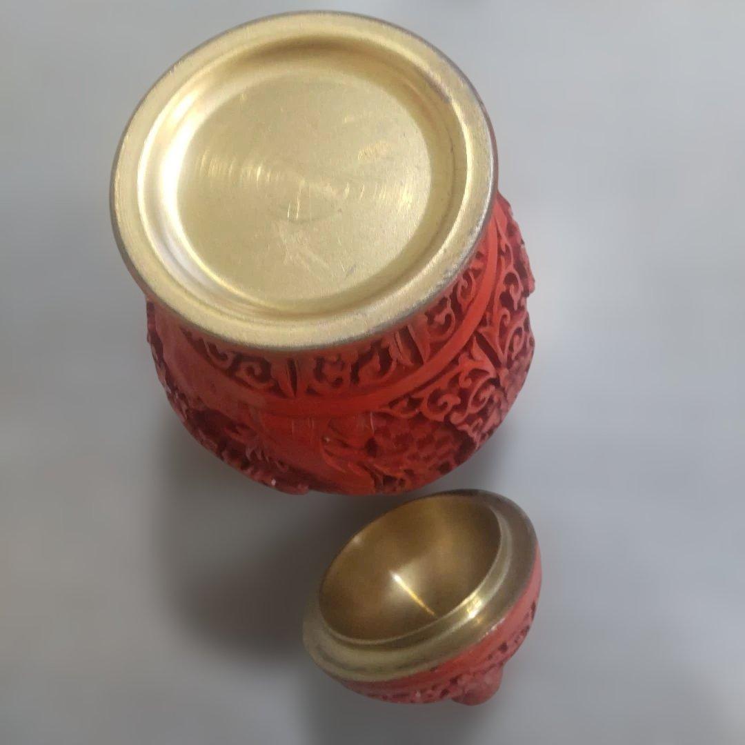 堆朱 中国美術工芸品 伝統美術 茶壺 蓋物