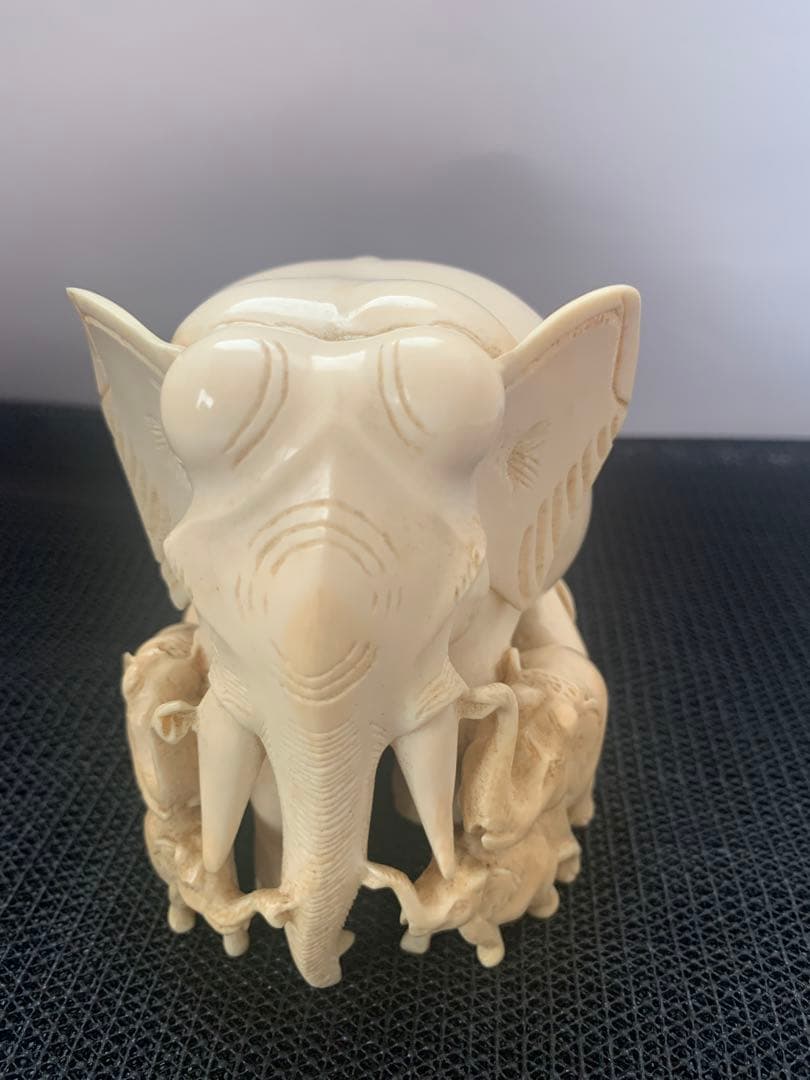 極上　親子象　置物　722g 細密彫刻　送料込み