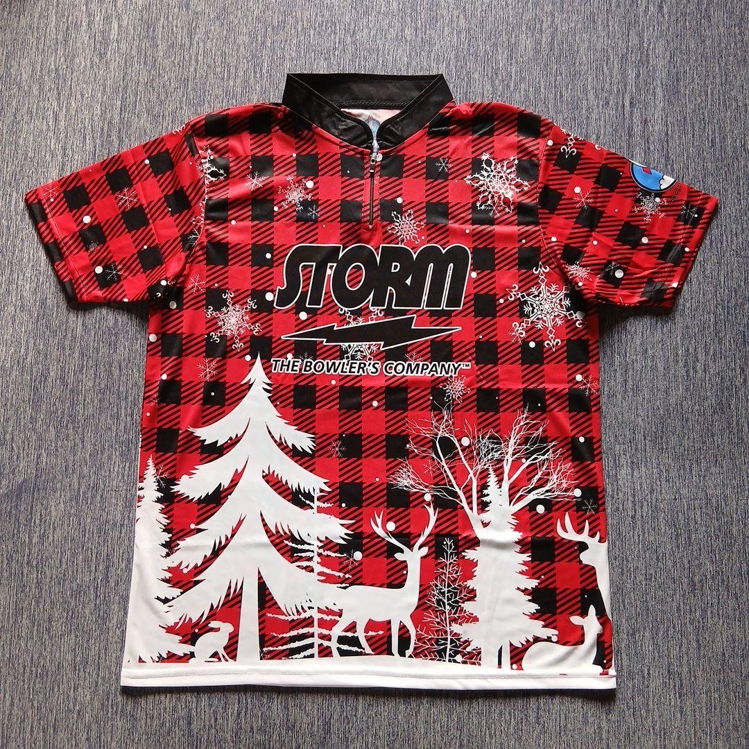 ✨新品✨ボウリングウェア　日本サイズL　ストーム　レッド　チェック　雪　トナカイ