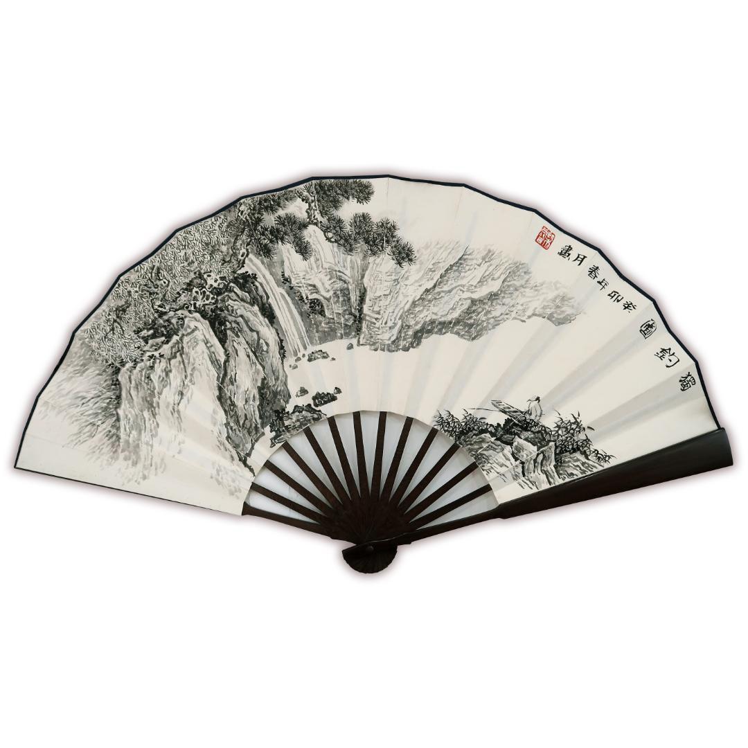 中国の折扇の墨絵と山水画 水墨画 絵画 肉筆画真跡保証あります BY10129