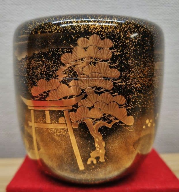 送料込【逢絢亭】茶道具 大棗 加賀塗 住吉蒔絵 内梨地 木製 芝野紫光 共箱入り