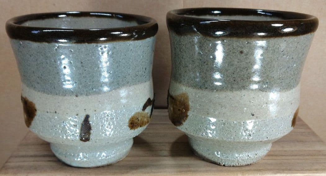 【本物保証】濱田庄司(浜田庄司) 湯呑壱對(一対）共箱 人間国宝 益子焼 未使用