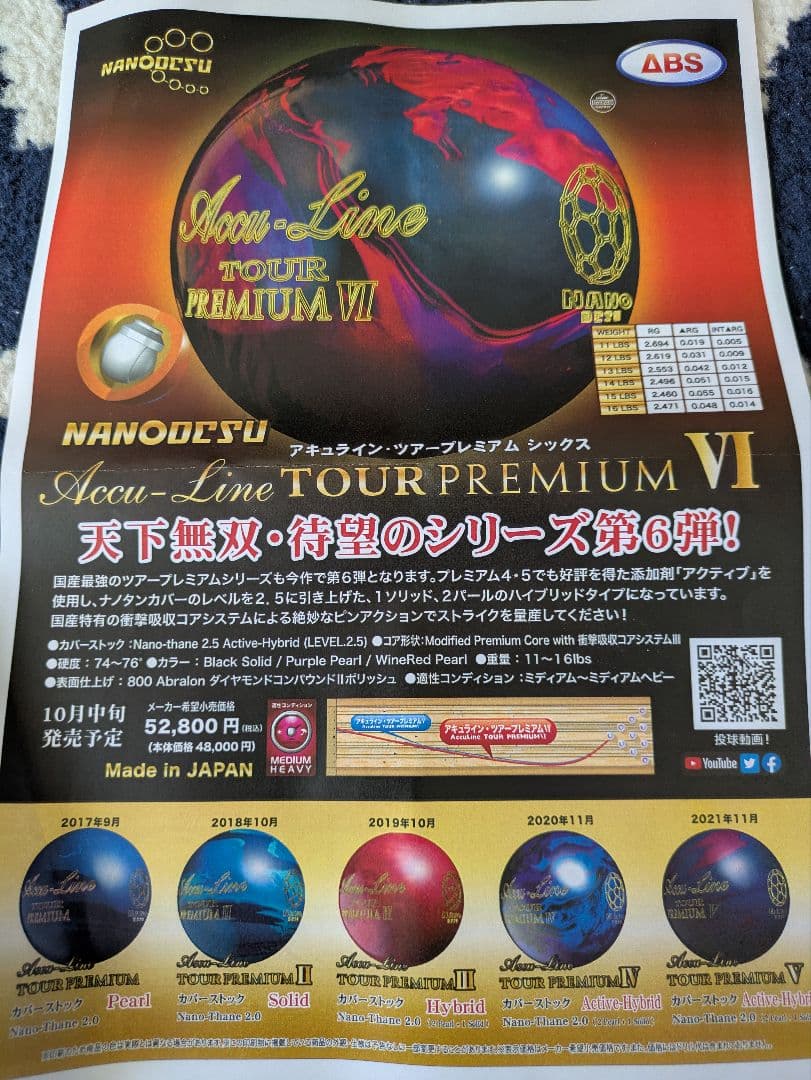 ボウリングボール　アキュライン・ツアープレミアム6 15ポンド プラグ済み