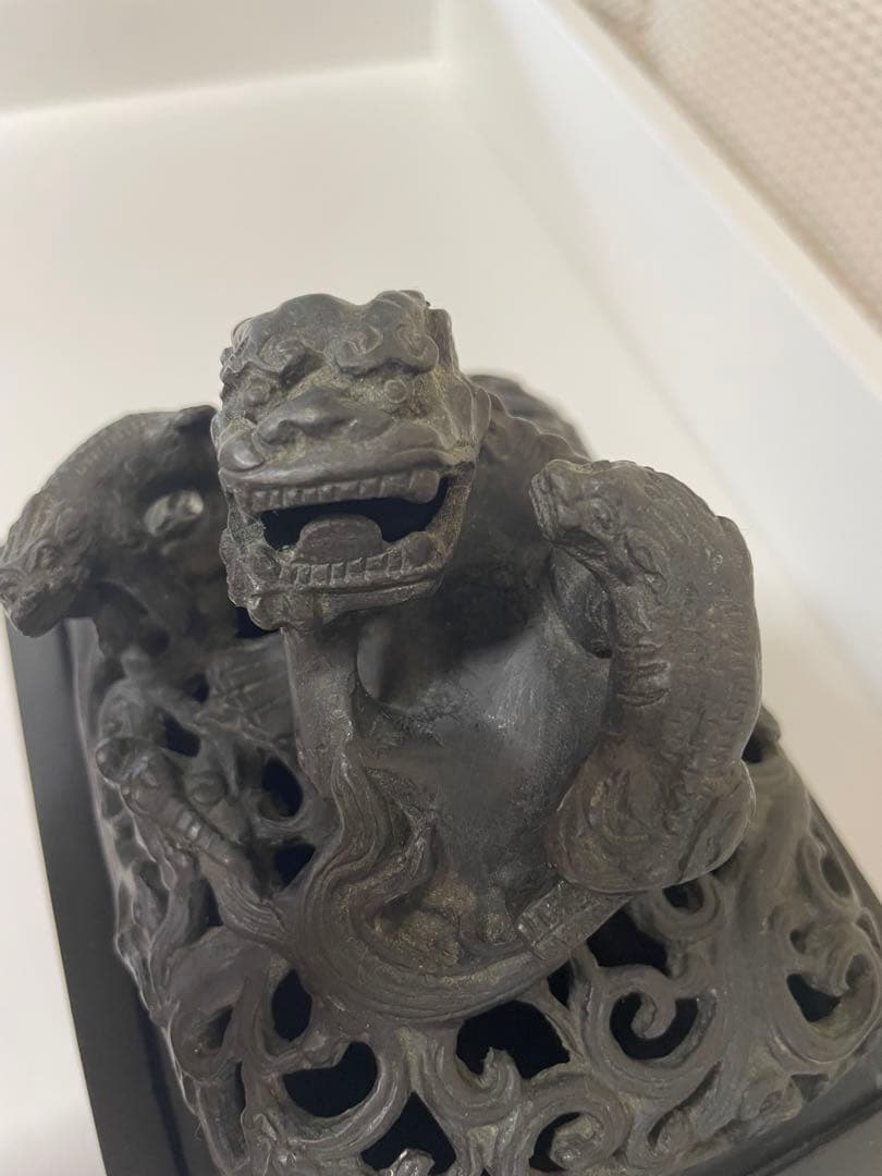 中国古美術　香炉　中国　獅子　銅　彫刻　卓上像　彫刻像　アンティーク　骨董