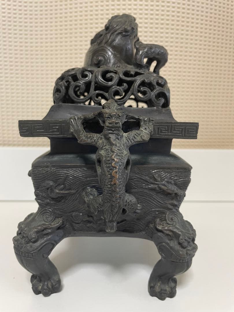 中国古美術　香炉　中国　獅子　銅　彫刻　卓上像　彫刻像　アンティーク　骨董