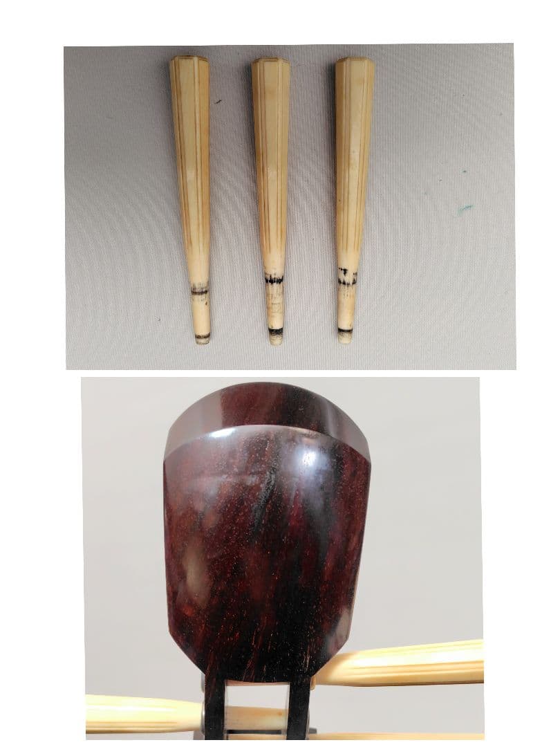 C059 【中古】三味線（子持ち綾杉／金細／二本溝）ケース・付属あり／修理前提