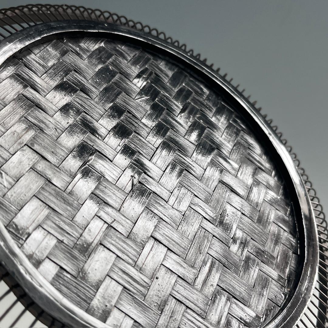 希少 蝶 駿河竹千筋細工 菓子器 明治時代 0.6㍉極小ひご竹細工家蒐集S62