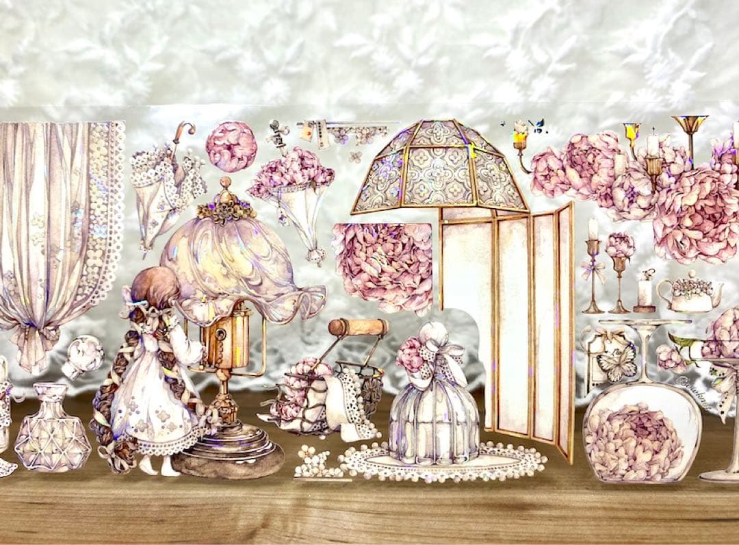 【KN058】海外PET貝殻光マスキングテープ　マステ切り売り　芍药季　お花