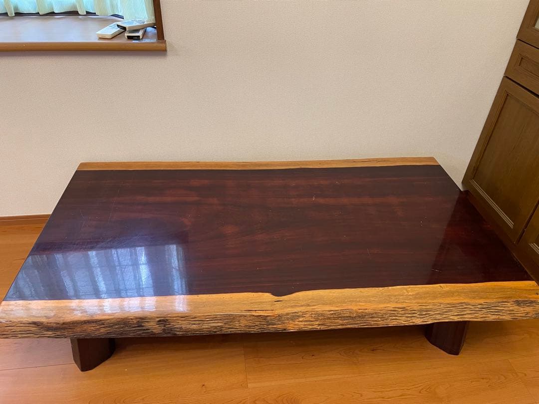 自然木のダークブラウン座卓　一枚板