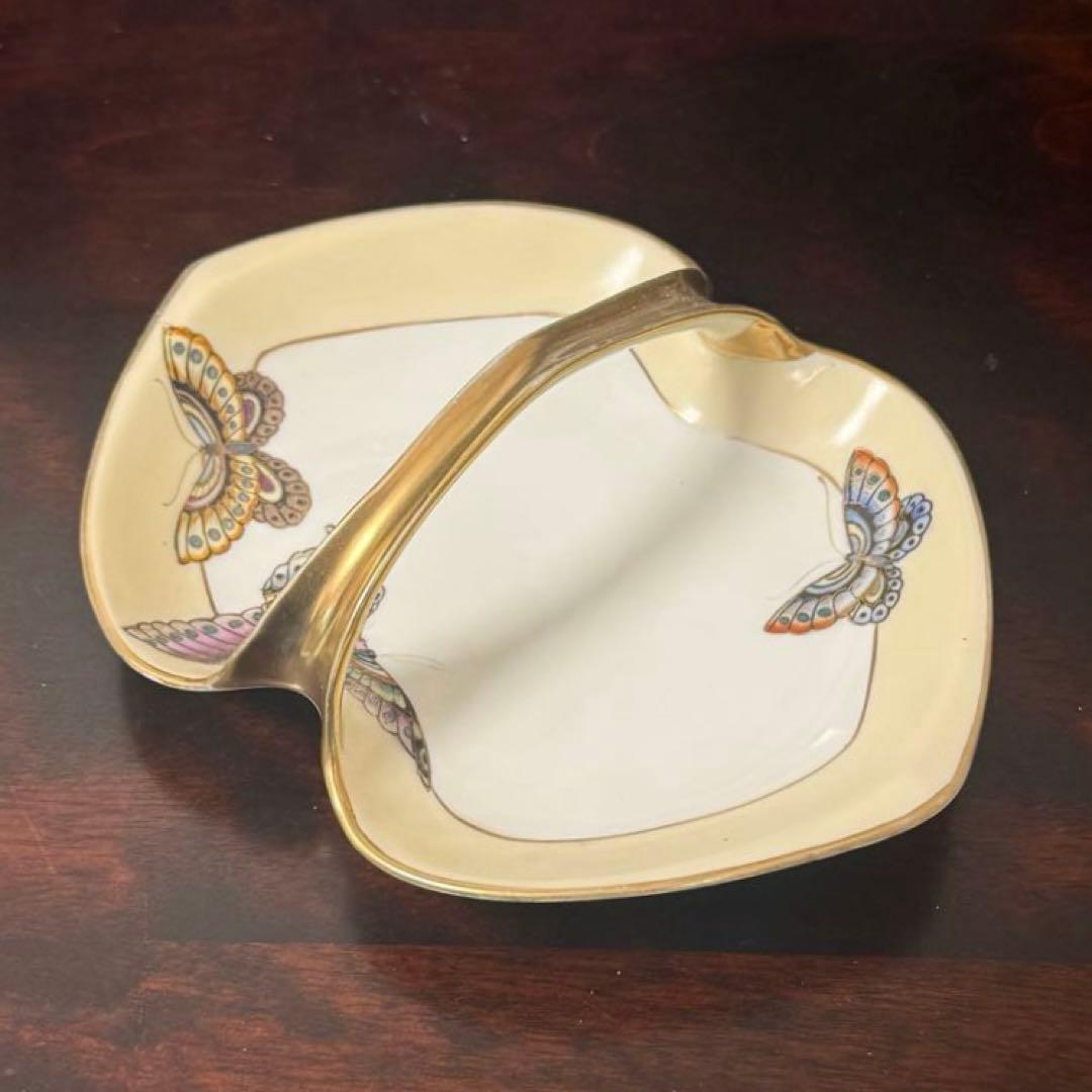 【100年モノ】オールドノリタケ センターハンドル皿 蝶文 M-NIPPON印