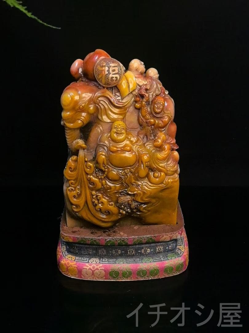 【羅漢賜宝・財富双全】印章・寿山石极品水晶三彩田黄石｜仏教神像彫刻印鑑｜丁敬作款