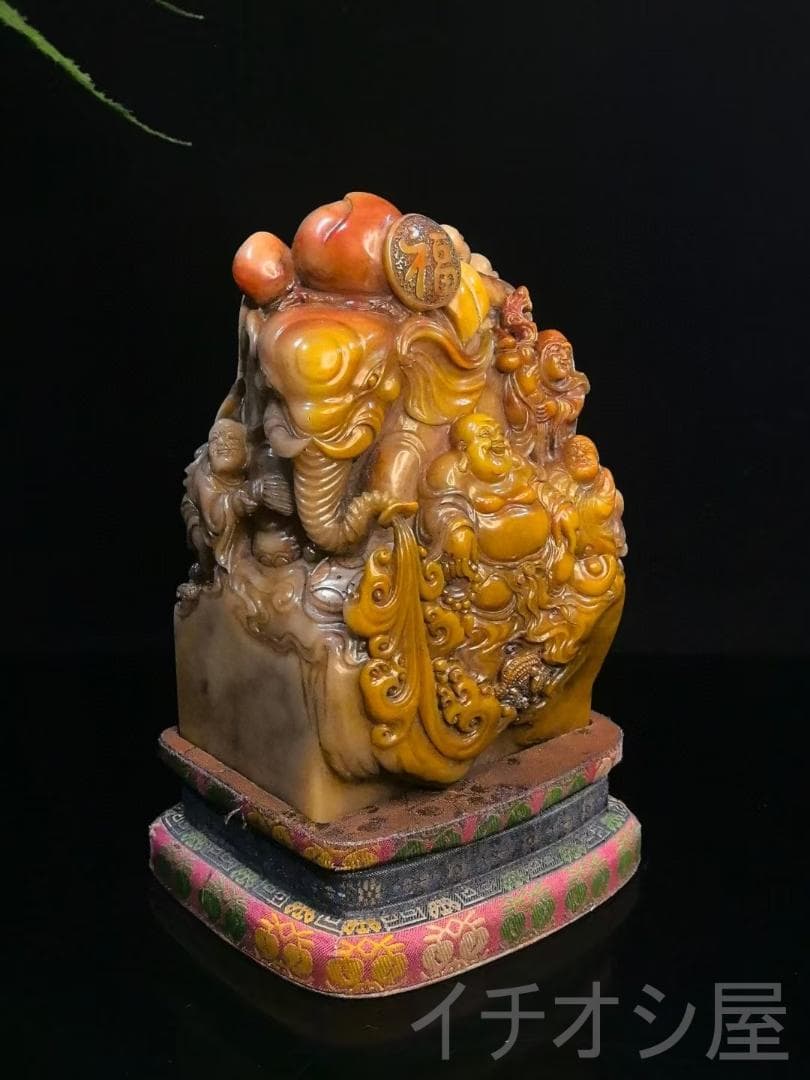 【羅漢賜宝・財富双全】印章・寿山石极品水晶三彩田黄石｜仏教神像彫刻印鑑｜丁敬作款