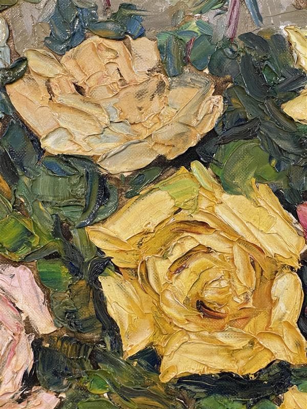 「真作」岡部忠之『薔薇 』静物画　油彩画　額装　サイン有り　10号