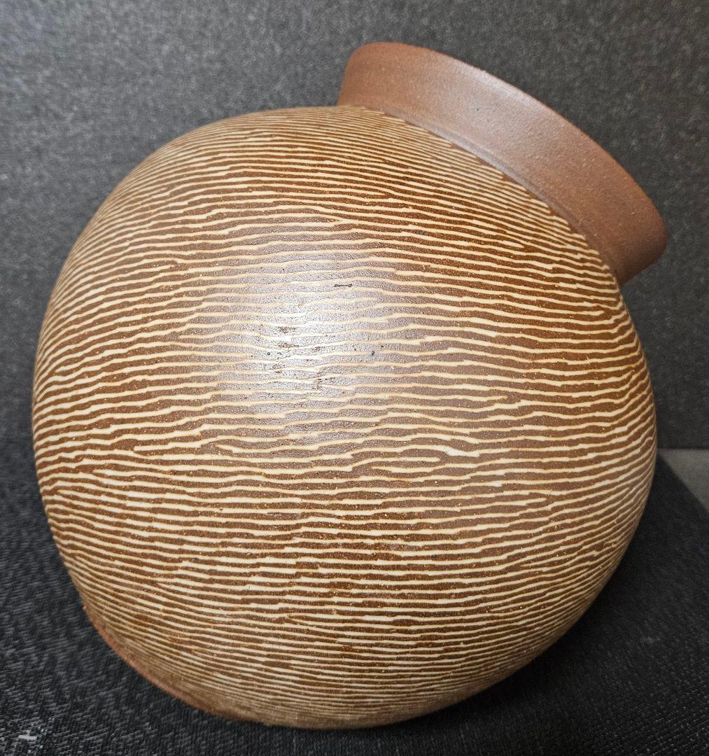 園田幸泰　作　焼〆象嵌　線文様　大壺　花入れ　花生　華道具　花器　オブジェ　共箱