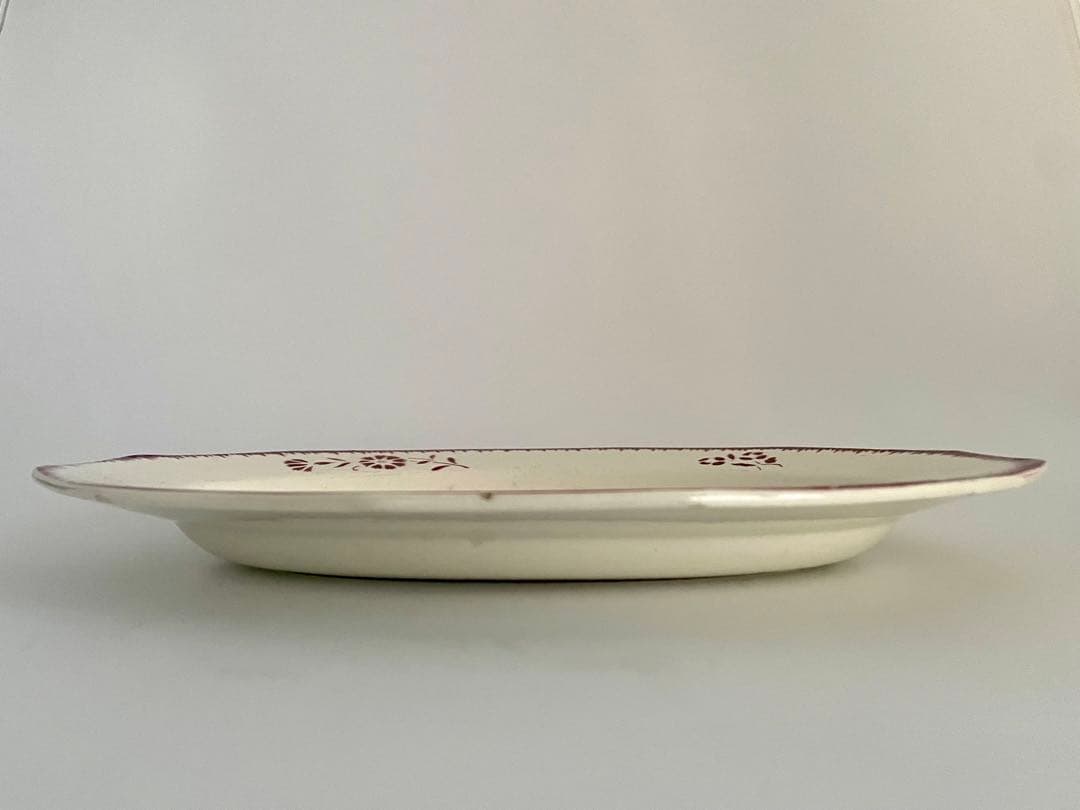 フランス アンティーク 赤い花柄のオーバルプレート