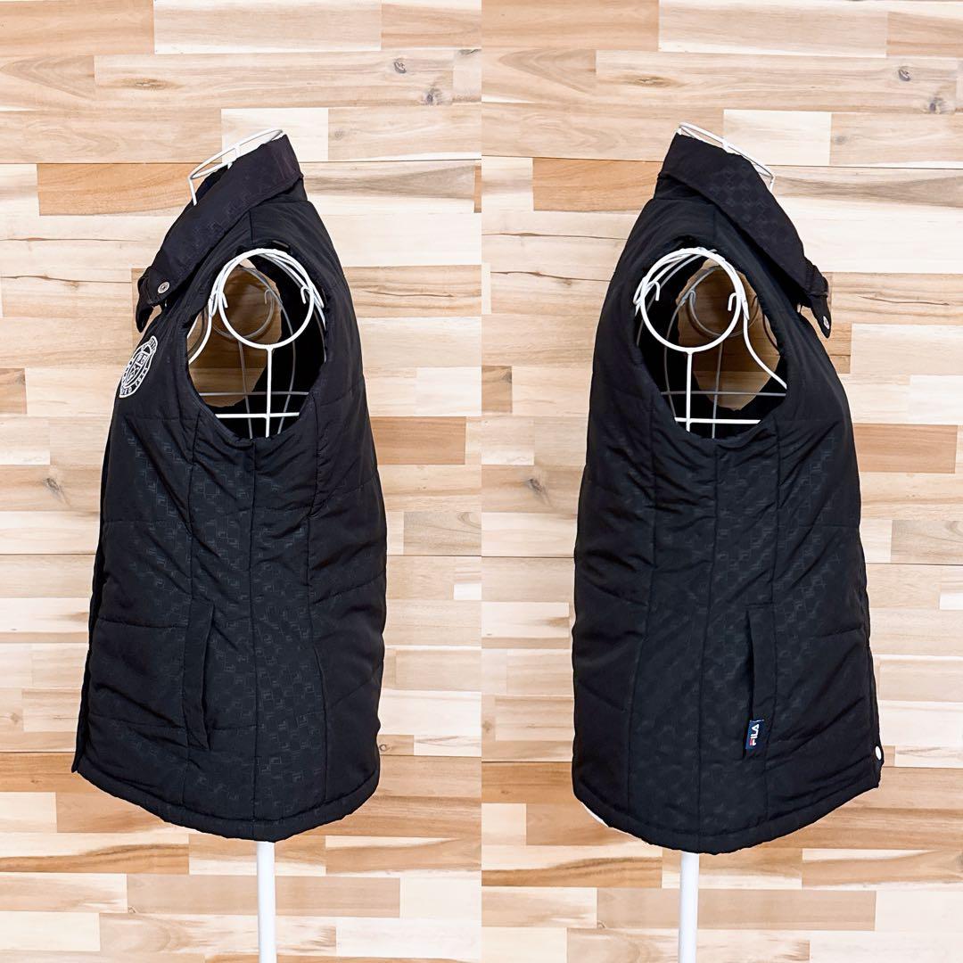 【フィラゴルフ】キルティング 中綿ベスト 総柄 ハイネック ゴルフ M 黒×白