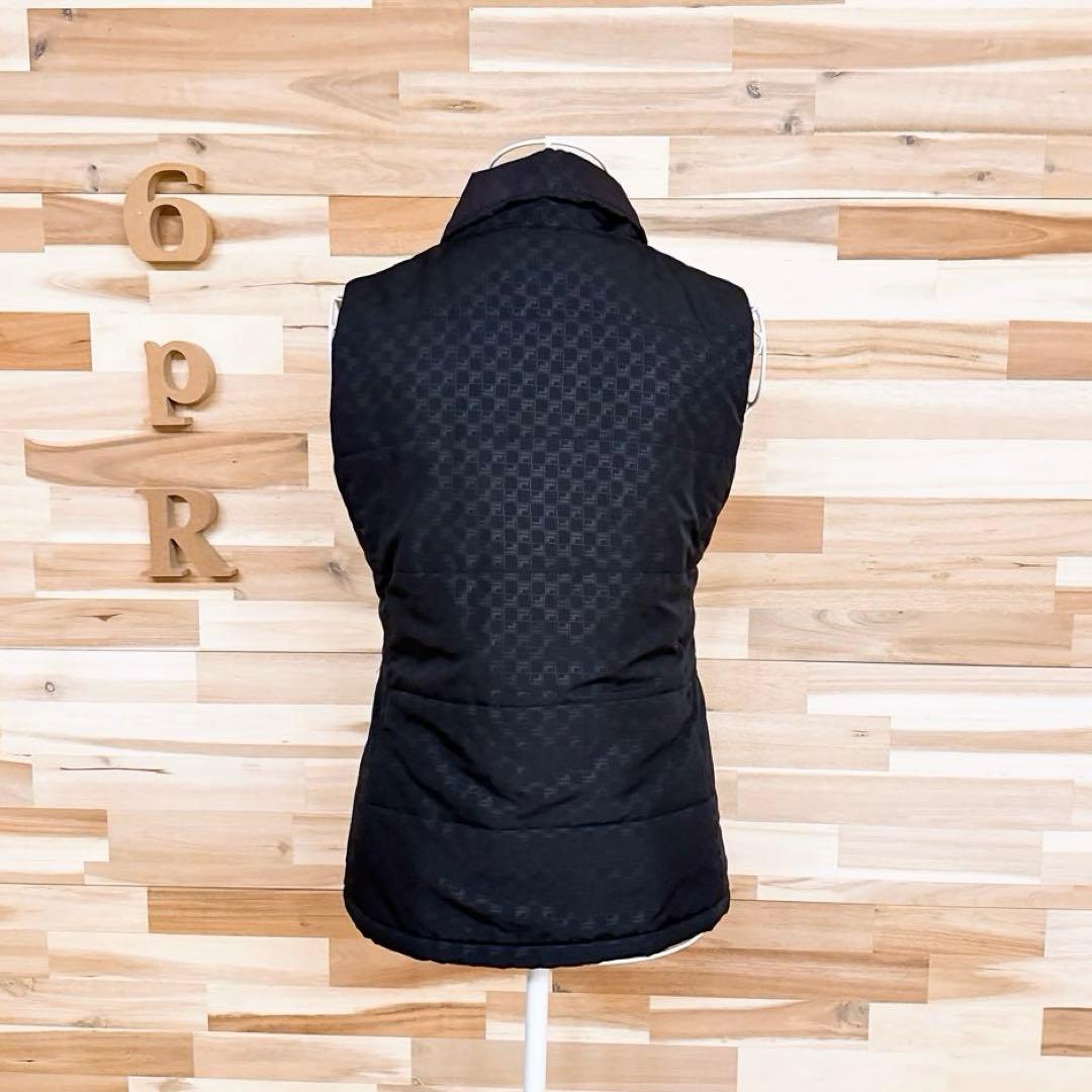 【フィラゴルフ】キルティング 中綿ベスト 総柄 ハイネック ゴルフ M 黒×白