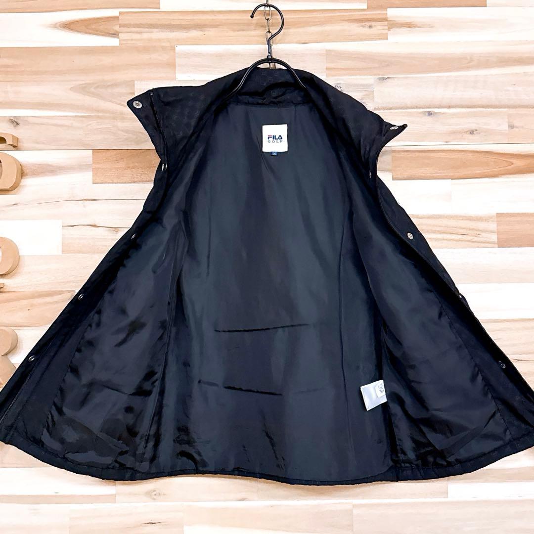 【フィラゴルフ】キルティング 中綿ベスト 総柄 ハイネック ゴルフ M 黒×白