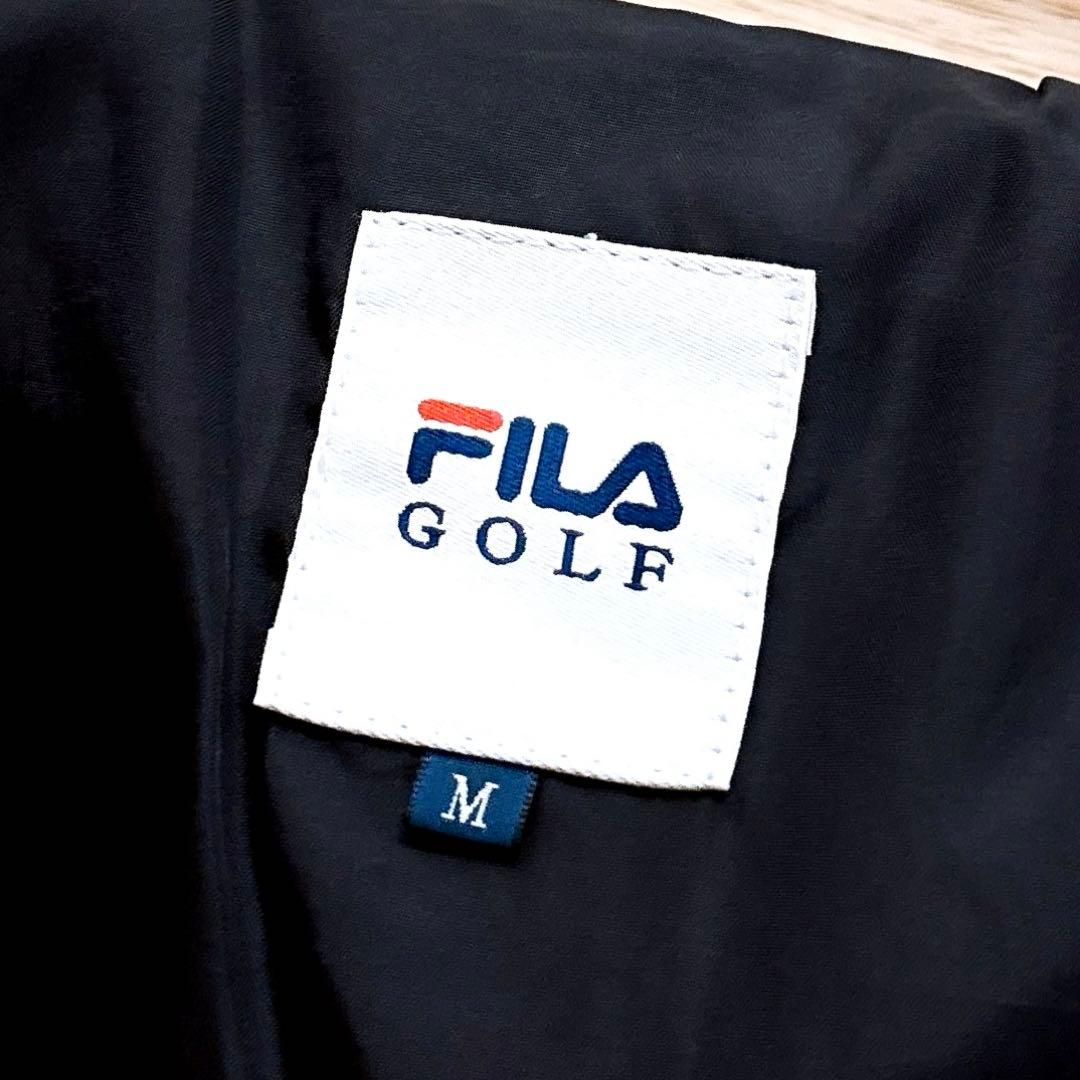 【フィラゴルフ】キルティング 中綿ベスト 総柄 ハイネック ゴルフ M 黒×白