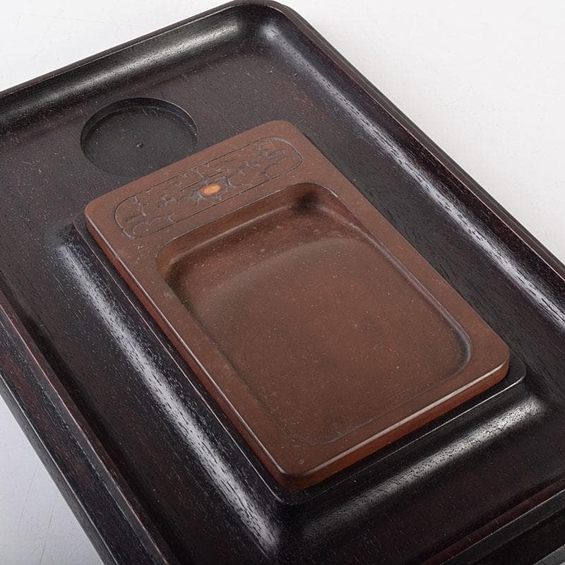 中国　書道具　端渓硯　水孟　唐木箱　M　R7819