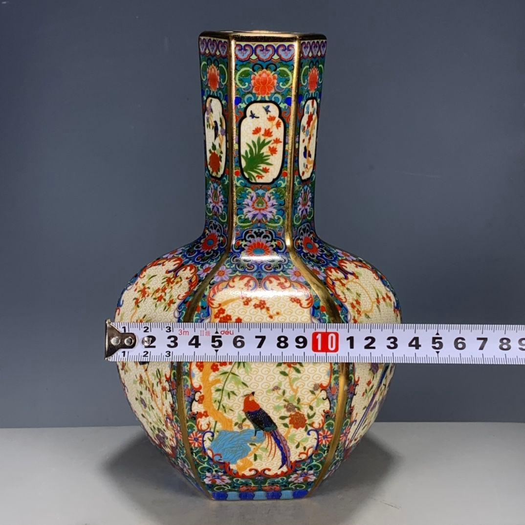 パステル蒔絵花鳥多稜天球瓶 景徳鎮 陶磁器 装飾品 工芸品 美術品 置物