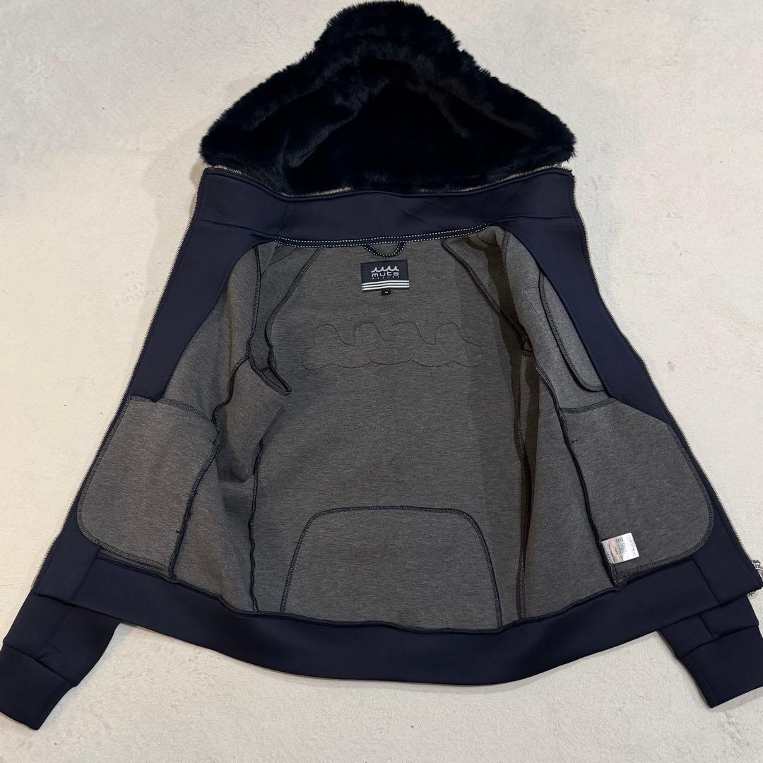 ムータマリン　ボンディングパーカー　ワッペン　2way　ファー　フード　紺　M