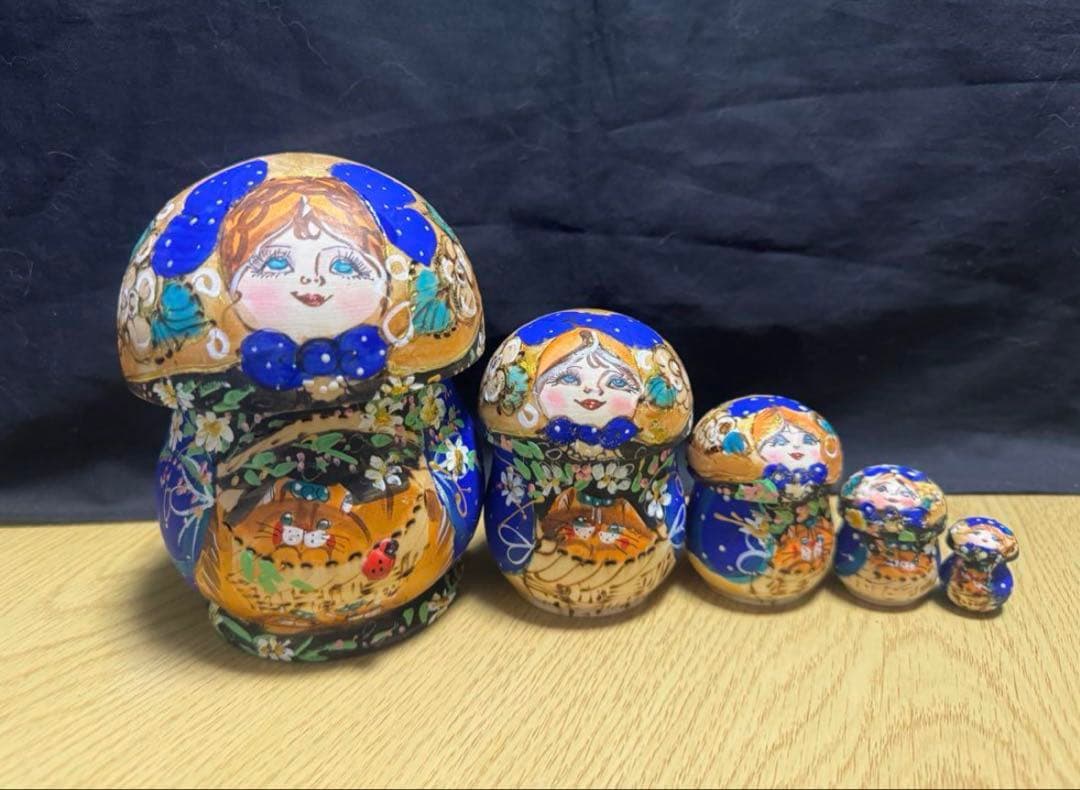 セール❗️ロシア　イリーナ・ママエヴァ作品　キノコ型マトリョーシカ5組