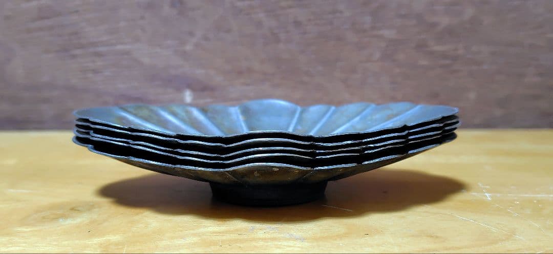 茶道具 古錫 茶托 五客 約 284g 煎茶道具 中古 アンティーク