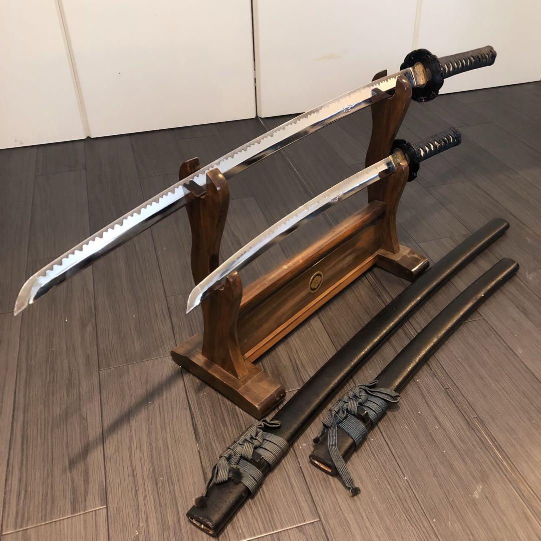 本格模造刀　龍梵字刻印　居合刀　 美術刀剣　太刀　脇差　大小セット　緑拵え