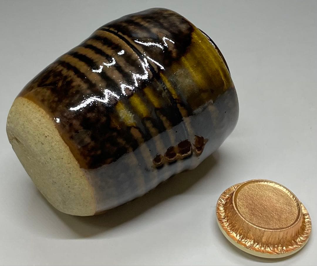 膳所焼　淡海ぜぜ　陽炎園　肩衝茶入 茶道具　仕覆　共箱(四方桟盛蓋) 　V11