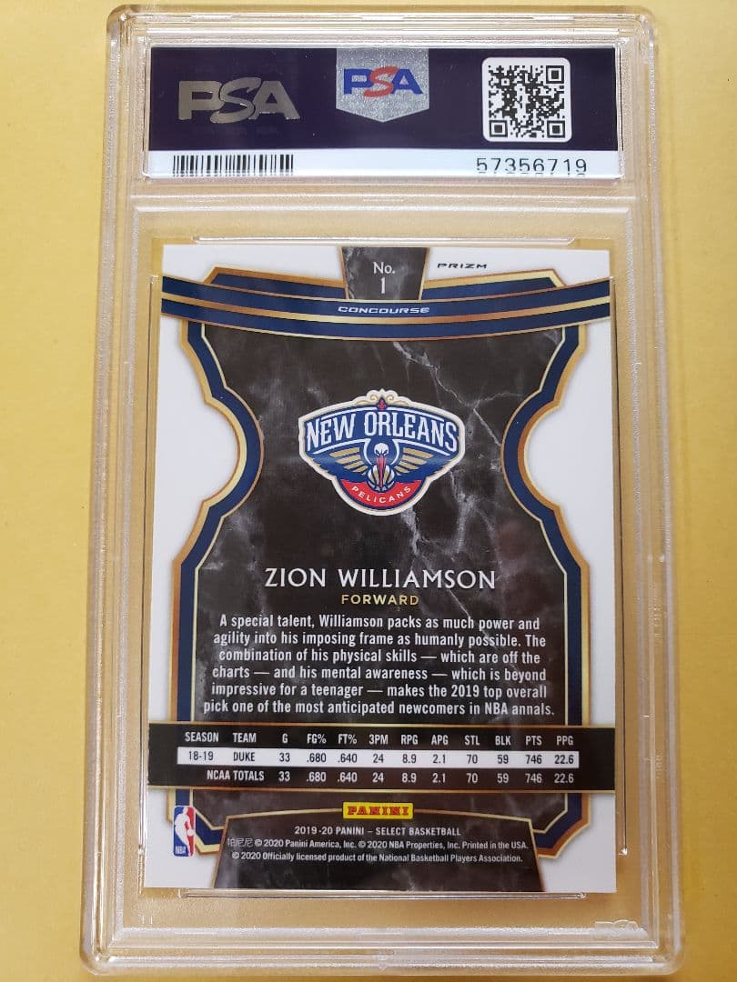 2019セレクト ザイオンウィリアムソン シルバープリズムルーキーカードPSA9