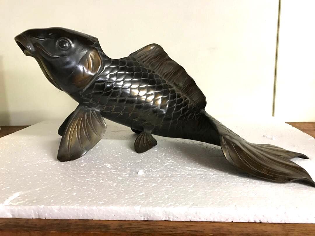 銅製:琴高仙人(鯉仙人)置物