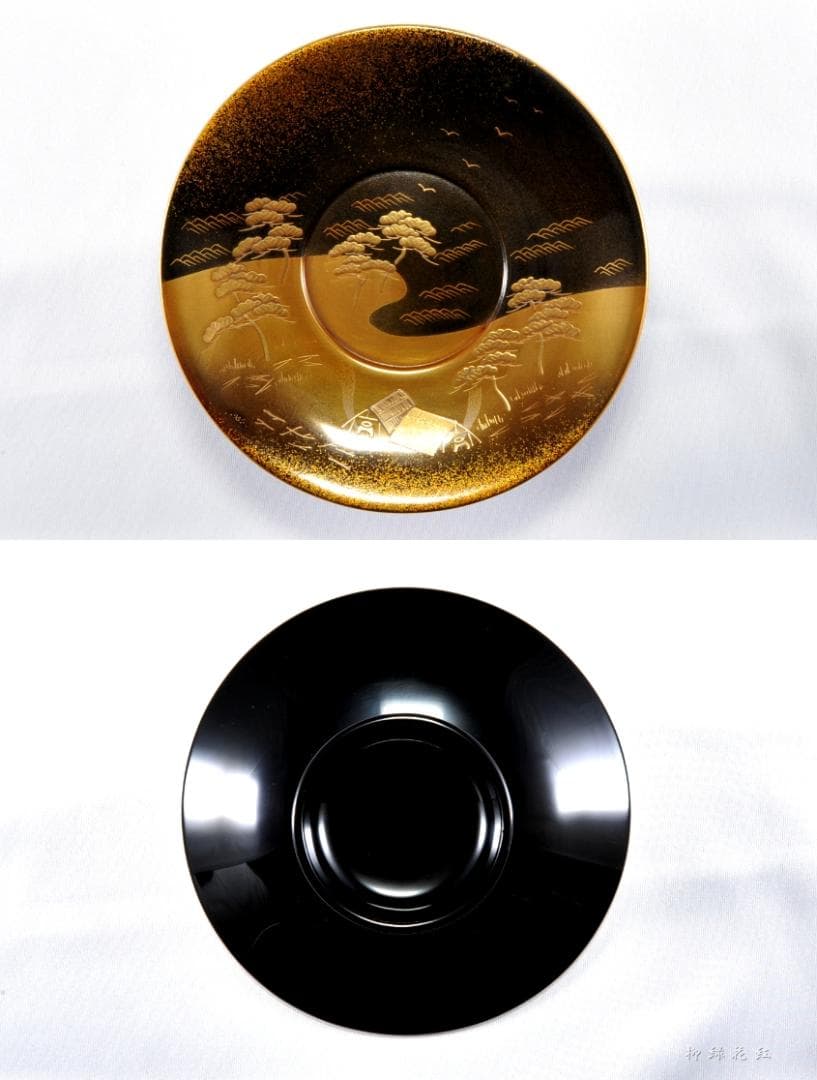 堂畑勝峯 輪島塗 塩釜蒔絵 茶托・銘々皿 五 共箱