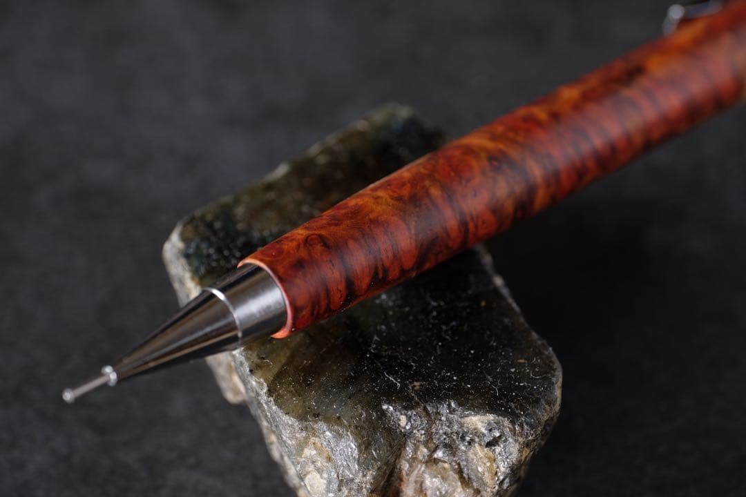 PG5木軸カスタム0174　高村杢工房 製図用シャープペンシル　花梨瘤　紅白