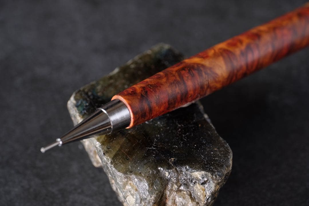 PG5木軸カスタム0174　高村杢工房 製図用シャープペンシル　花梨瘤　紅白