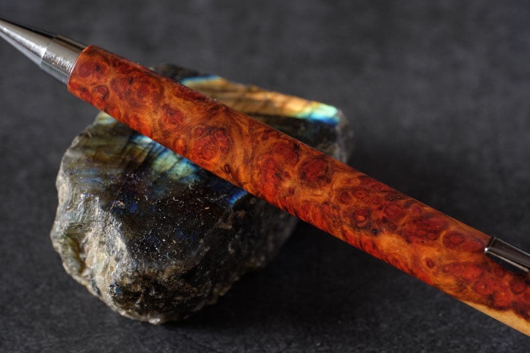 PG5木軸カスタム0174　高村杢工房 製図用シャープペンシル　花梨瘤　紅白