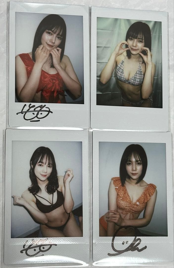 涼森れむ　4点セット　直筆サイン入りチェキ　イベントチェキ　チェキ　赤　オレンジ