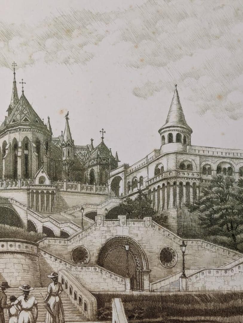 【真作】版画　作者不詳　サイン有　銅版画　漁夫の砦　ハンガリー　名品　T194