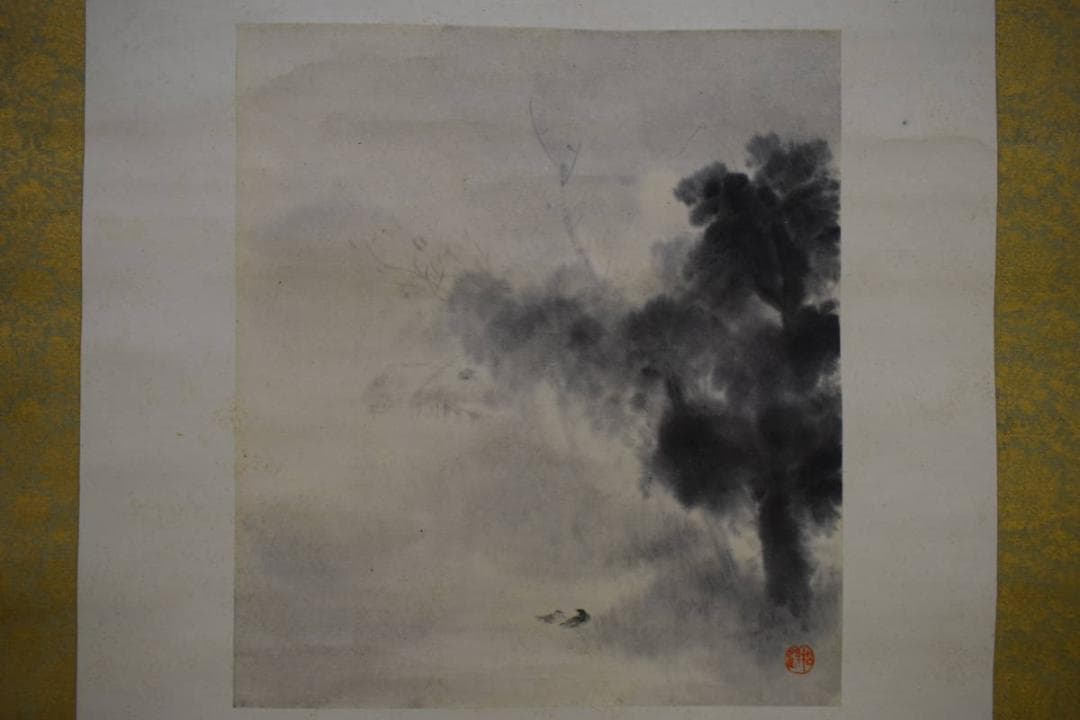 不詳/作者不詳/山水小禽図/布袋屋掛軸HJ-662