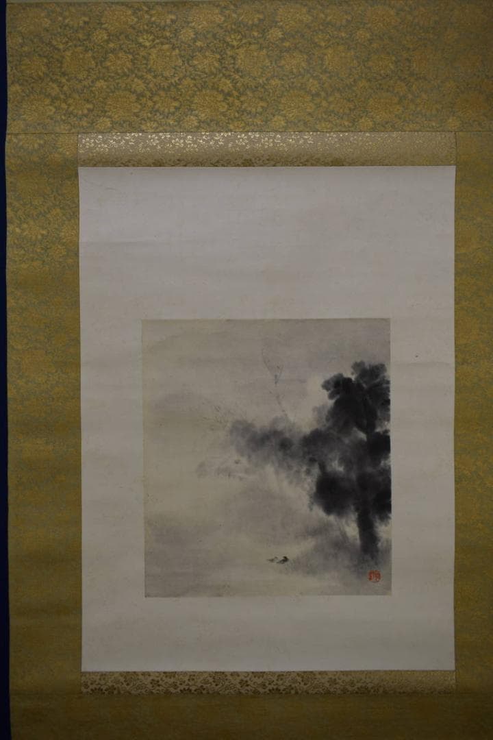 不詳/作者不詳/山水小禽図/布袋屋掛軸HJ-662